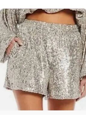 Gianni Bini Beige Sequin Trim Shorts